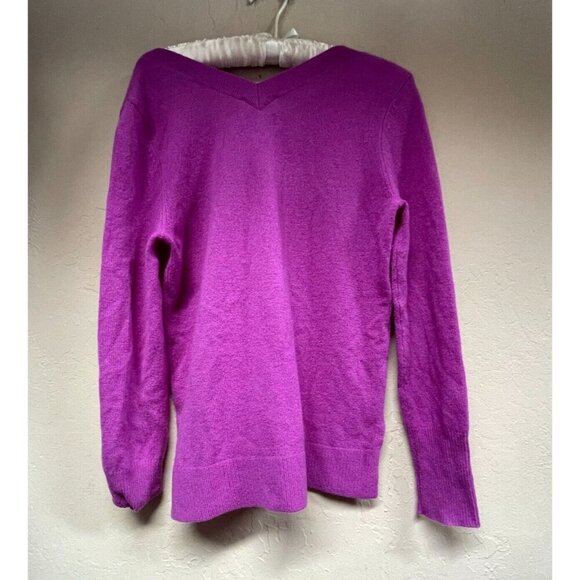 Halogen V-Neck Pullover Sweater Women's Small Cashmere Purple Ribbed Trim Casual - Picture 2 of 7